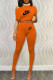 Orange Fashion Casual Print Letter Oblique Collar Short Sleeve Two Pieces