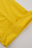 Yellow Casual Solid Patchwork Boot Cut Jumpsuits
