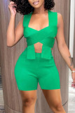 Red Sexy Solid Hollowed Out Patchwork Asymmetrical Sleeveless Two Pieces