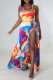 Multicolor Sexy Print Bandage Patchwork Backless Halter Sleeveless Two Pieces