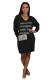 Black adult Casual Fashion Cap Sleeve Long Sleeves V Neck Lantern skirt Knee-Length Patchwork Embro