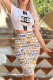 White Fashion Street Print Patchwork O Neck Short Sleeve Two Pieces