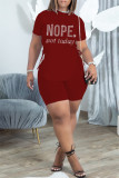Black Fashion Casual Letter Hot Drilling Bandage O Neck Short Sleeve Two Pieces