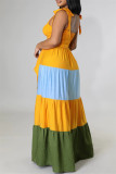 Yellow Fashion Sexy Solid Bandage Patchwork Backless Spaghetti Strap Long Dress