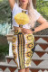 Gold Fashion Street Print Patchwork O Neck Short Sleeve Two Pieces
