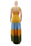 Yellow Fashion Sexy Solid Bandage Patchwork Backless Spaghetti Strap Long Dress