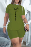 Blue Fashion Casual Print Bandage O Neck Short Sleeve Two Pieces
