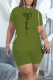 Army Green Fashion Casual Print Bandage O Neck Short Sleeve Two Pieces