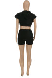 Pink Fashion Casual Solid Bandage Hooded Collar Short Sleeve Two Pieces