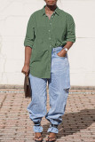 Light Blue Fashion Casual Solid Basic Turndown Collar Denim Shirt Tops