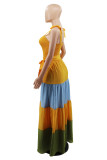 Yellow Fashion Sexy Solid Bandage Patchwork Backless Spaghetti Strap Long Dress