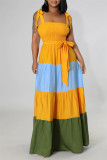 Yellow Fashion Sexy Solid Bandage Patchwork Backless Spaghetti Strap Long Dress