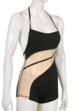 Black Fashion Sexy Patchwork Bandage See-through Backless Spaghetti Strap Skinny Romper