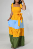 Yellow Fashion Sexy Solid Bandage Patchwork Backless Spaghetti Strap Long Dress