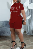 Black Fashion Casual Letter Hot Drilling Bandage O Neck Short Sleeve Two Pieces