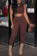 Coffee Casual Sportswear Solid Basic Half A Turtleneck Sleeveless Two Pieces