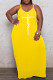 Yellow Sexy Casual Print Basic Spaghetti Strap Long Dress Plus Size Dresses