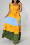 Yellow Fashion Sexy Solid Bandage Patchwork Backless Spaghetti Strap Long Dress