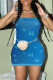 Blue Fashion Sexy Print Letter Spaghetti Strap One Step Skirt Dresses