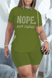 Black Fashion Casual Letter Hot Drilling Bandage O Neck Short Sleeve Two Pieces