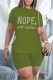 Army Green Fashion Casual Letter Hot Drilling Bandage O Neck Short Sleeve Two Pieces