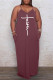 Brown Sexy Casual Print Basic Spaghetti Strap Long Dress Plus Size Dresses