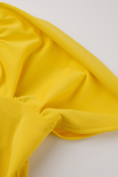Yellow Casual Solid Patchwork Boot Cut Jumpsuits