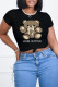 Black Fashion Casual Print Letter O Neck T-Shirts