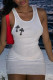 White Fashion Casual Print Basic O Neck Vest Dress
