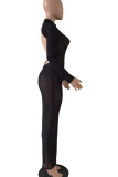 Red Sexy Solid Patchwork Backless Half A Turtleneck One Step Skirt Dresses