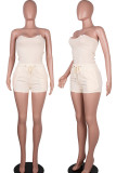 Apricot Casual Solid Split Joint Strapless Sleeveless Two Pieces
