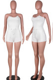 White Casual Solid Split Joint Strapless Sleeveless Two Pieces