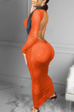Red Sexy Solid Patchwork Backless Half A Turtleneck One Step Skirt Dresses