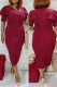 Red Fashion Solid Flounce V Neck Pencil Skirt Dresses