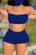 Blue Fashion Sexy Solid Backless Strapless Sleeveless Two Pieces