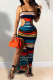 Blue Sexy Striped Print Hollowed Out Patchwork Cardigan Spaghetti Strap Sling Dress Dresses