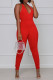 Red Sexy Solid Patchwork Halter Regular Jumpsuits
