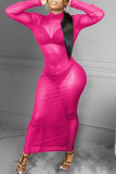 Red Sexy Solid Patchwork Backless Half A Turtleneck One Step Skirt Dresses