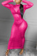 Rose Red Sexy Solid Patchwork Backless Half A Turtleneck One Step Skirt Dresses