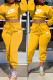 Yellow Fashion Casual Print Letter O Neck Long Sleeve Two Pieces