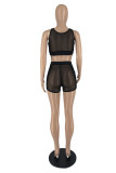 Pink Fashion Sexy Solid See-through U Neck Sleeveless Two Pieces