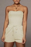 White Casual Solid Split Joint Strapless Sleeveless Two Pieces