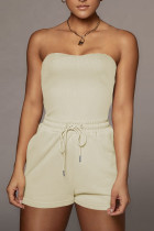 Apricot Casual Solid Split Joint Strapless Sleeveless Two Pieces