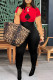 Red Casual Street Print Patchwork O Neck Regular Jumpsuits