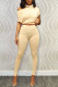 Beige Casual Solid Patchwork Oblique Collar Short Sleeve Two Pieces
