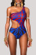 Red Blue Fashion Sexy Print Hollowed Out Backless Swimwears (With Paddings)