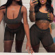 Black Fashion Sexy Solid See-through U Neck Sleeveless Two Pieces