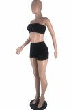 Blue Fashion Sexy Solid Backless Strapless Sleeveless Two Pieces