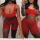 Red Fashion Sexy Solid See-through U Neck Sleeveless Two Pieces