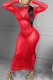 Red Sexy Solid Patchwork Backless Half A Turtleneck One Step Skirt Dresses